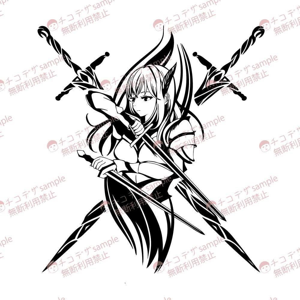 双月のワルキューレ - 戦場に舞い降りる女性剣士のタトゥー PNG or ベクター