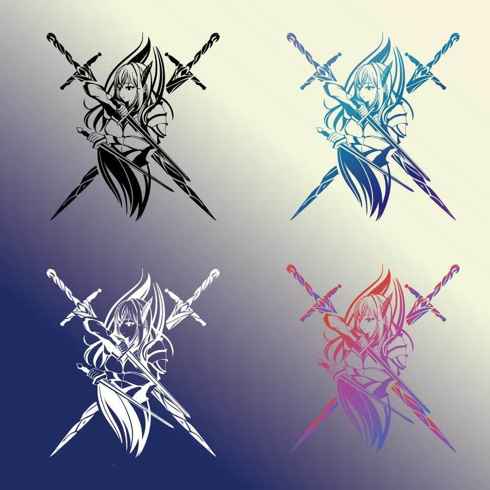 双月のワルキューレ - 戦場に舞い降りる女性剣士のタトゥー PNG or ベクター