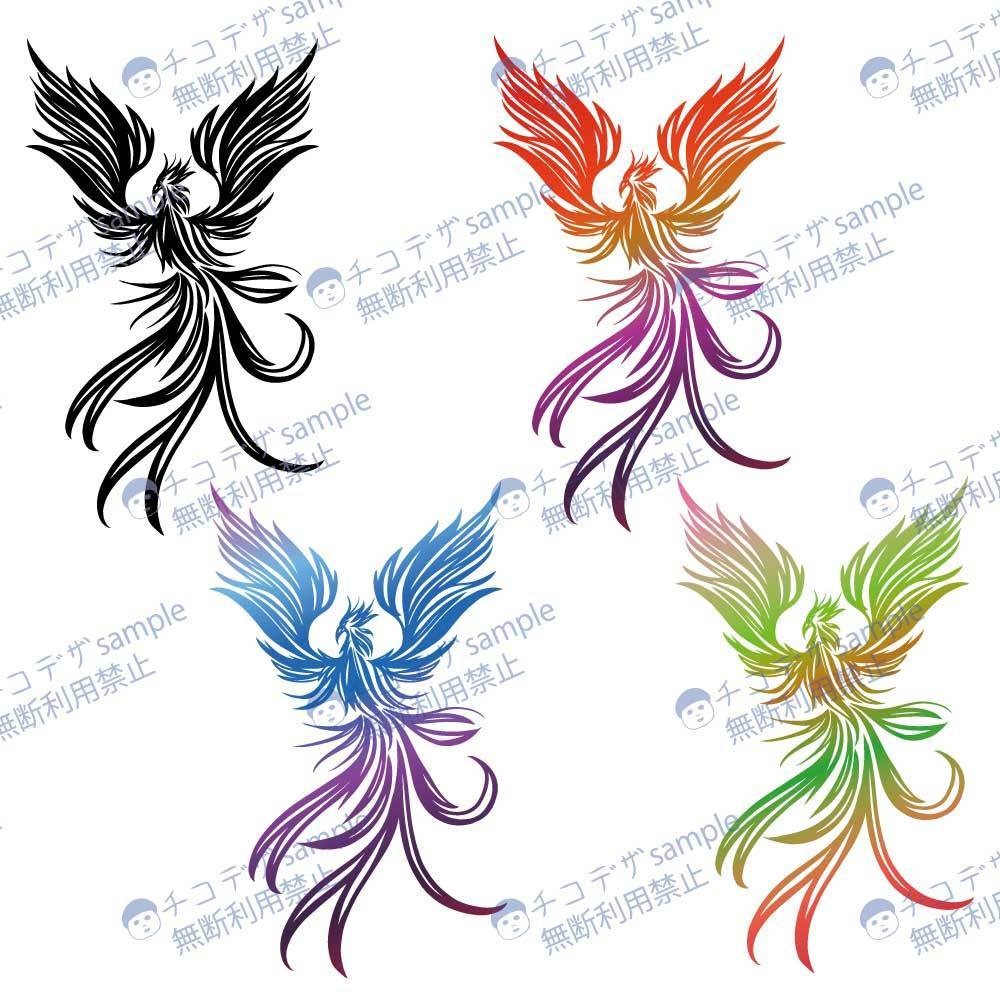 トライバルフェニックスのタトゥー - 赤・青・緑・黒 - 高解像度png or ai(ベクター)