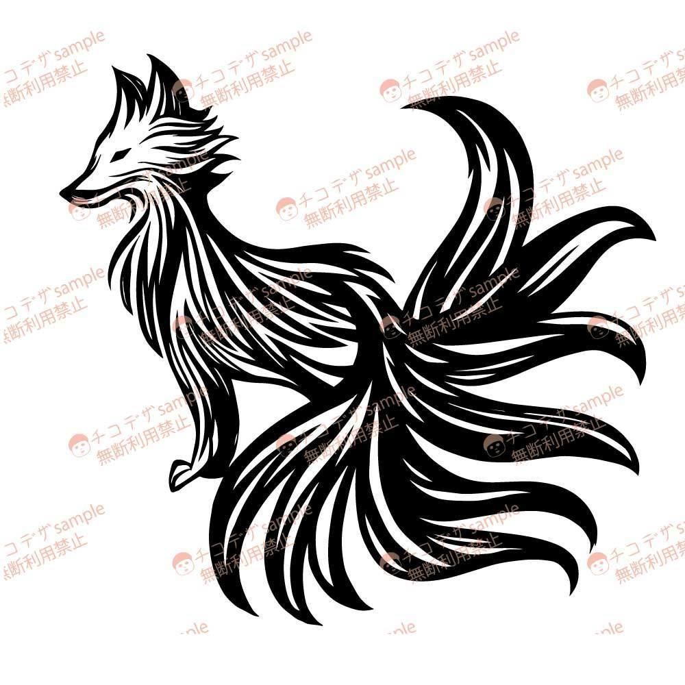 トライバル九尾の狐ワンポイントタトゥー - 高解像度png or ベクター/vroidテクスチャ