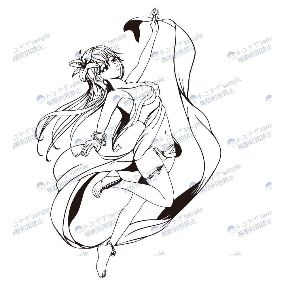 アメノウズメの線画イラストタトゥー - 高解像度png or ai(ベクター)