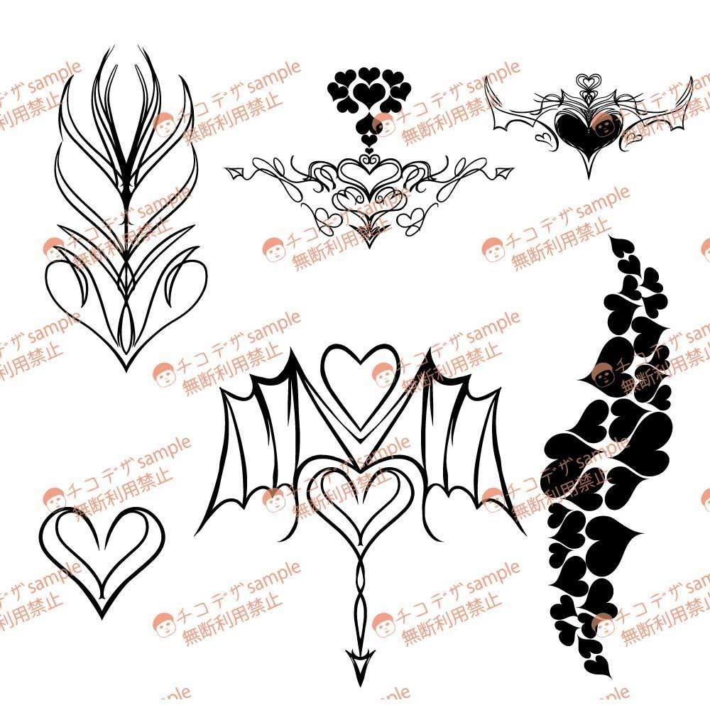 ハートのタトゥーデカールセット - vroidテクスチャ+高解像度png or ai(ベクター)
