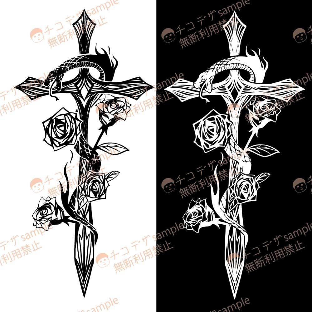 祈りの守護と蛇とバラとロザリオのタトゥー Viper Rosary - vroidテクスチャ&高解像度png