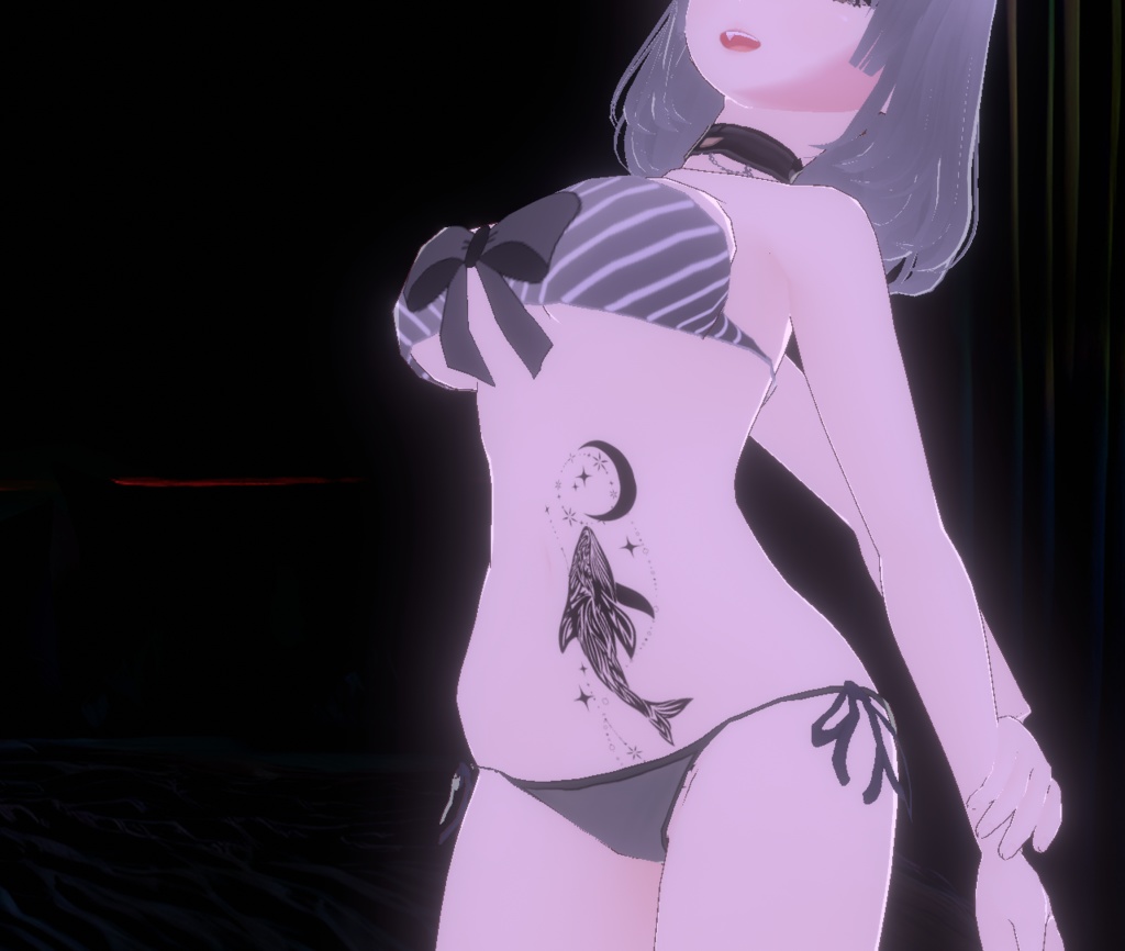 クジラと月のタトゥーテクスチャ - VRoid・VRCのpng装飾素材 - Dark Sings