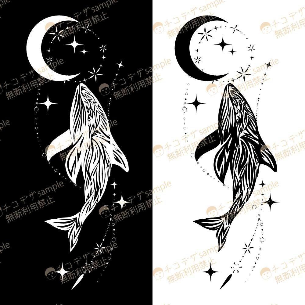 クジラと月のタトゥーテクスチャ - VRoid・VRCのpng装飾素材 - Dark Sings