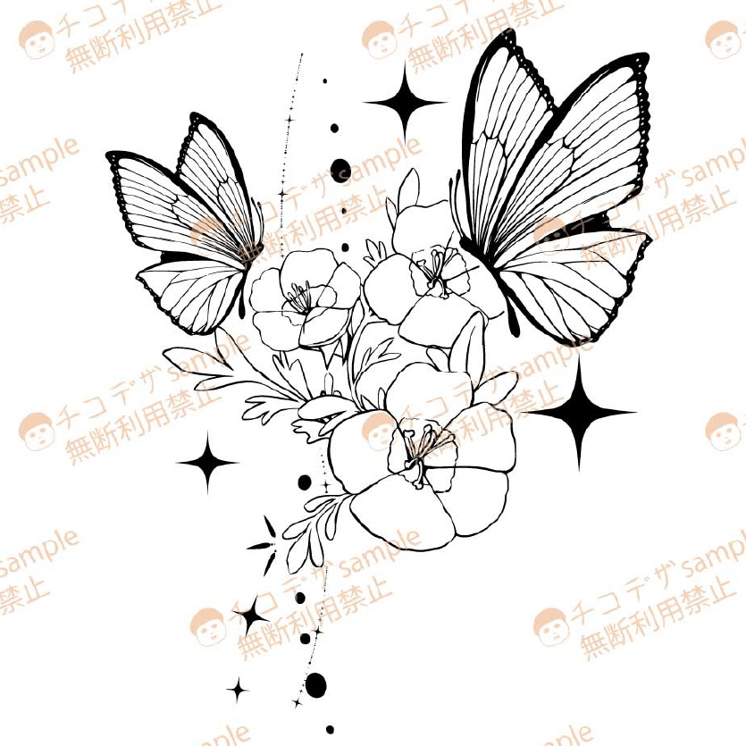 蝶々とネモフィラのタトゥーデカール3点セット - Dark Sings