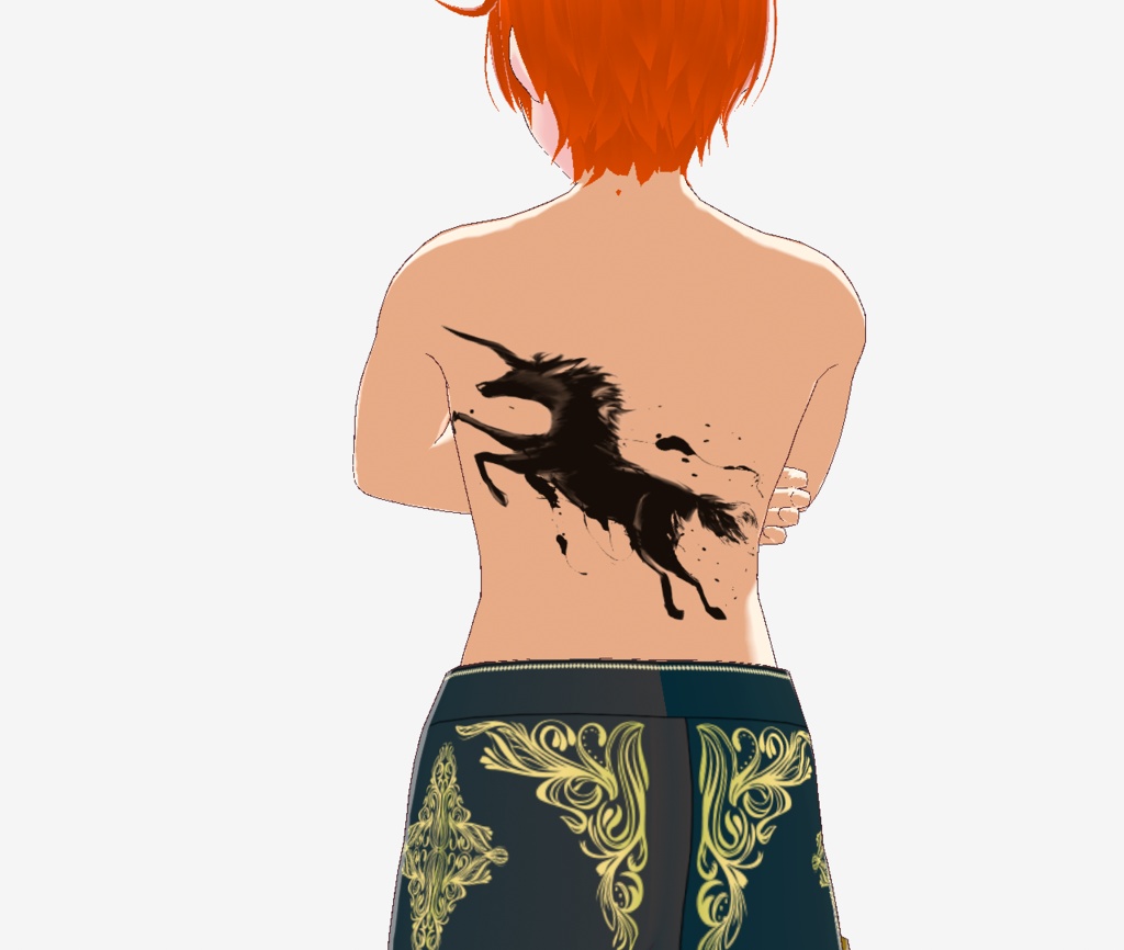 墨迸るユニコーンの墨絵タトゥーデカール - VROidテクスチャ・高解像度png