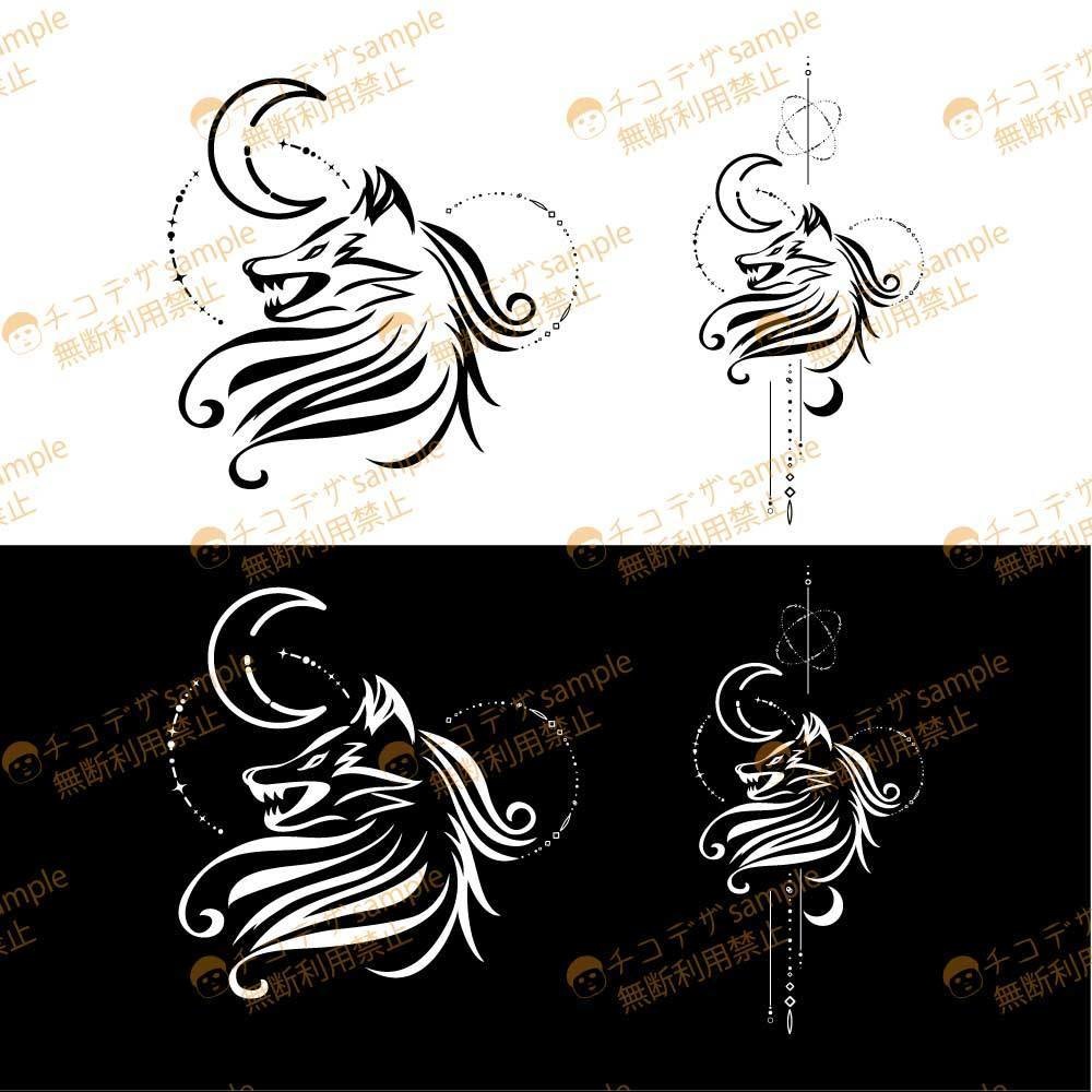 Spirit Fang - おしゃれなオオカミの線画タトゥーデカール - Dark Sings