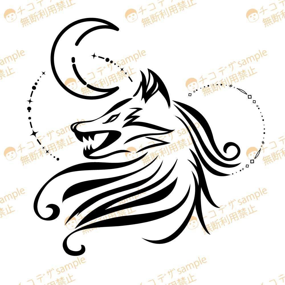 Spirit Fang - おしゃれなオオカミの線画タトゥーデカール - Dark Sings