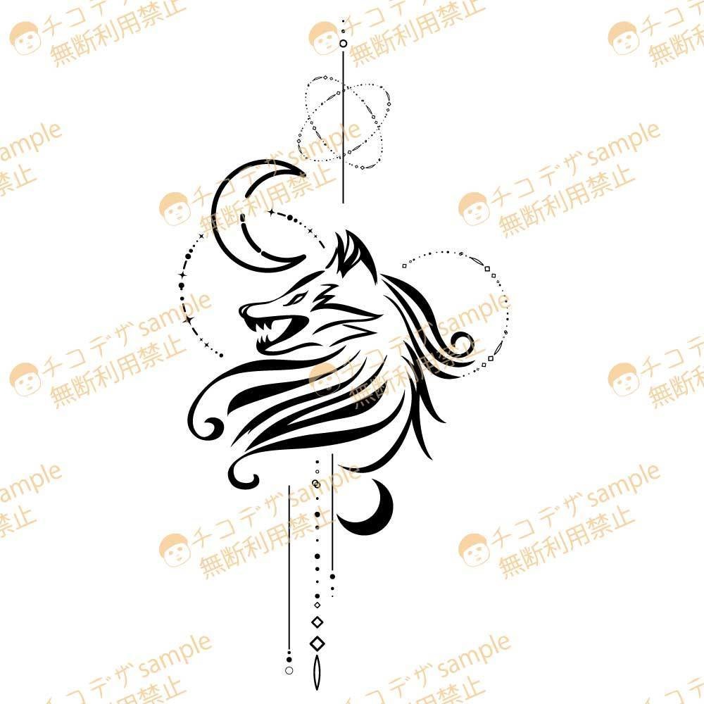 Spirit Fang - おしゃれなオオカミの線画タトゥーデカール - Dark Sings