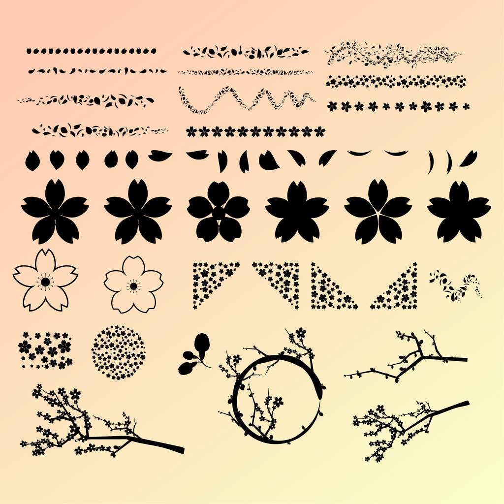 桜の花びら・散り桜・枝・和の装飾に便利な120種以上の素材集 - ベクター or 高解像度透過PNG