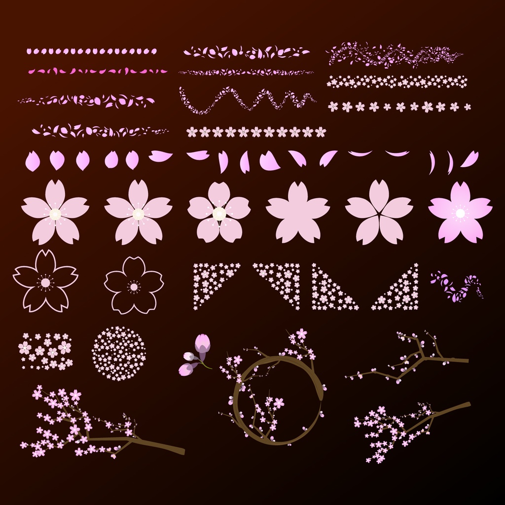 桜の花びら・散り桜・枝・和の装飾に便利な120種以上の素材集 - ベクター or 高解像度透過PNG