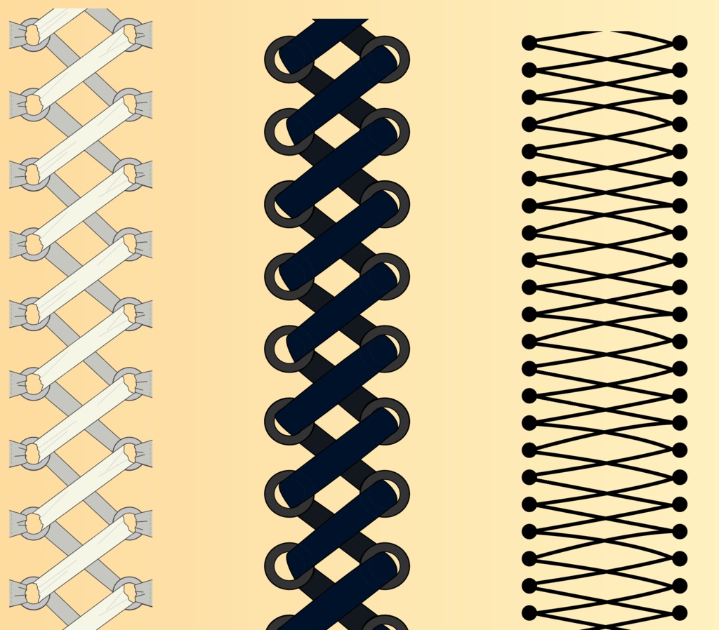 結び目・編み目・コルセット・靴紐等キャラクター装飾に! - 高解像度背景透過PNG or aiセット - カラー・線画