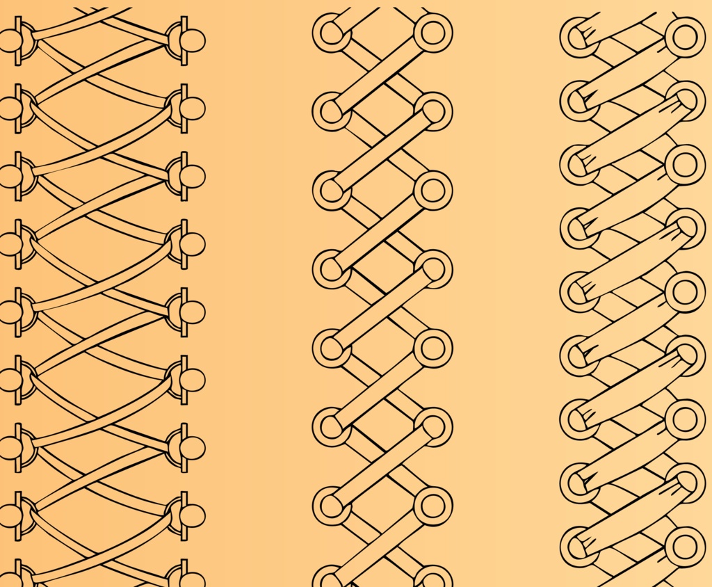 結び目・編み目・コルセット・靴紐等キャラクター装飾に! - 高解像度背景透過PNG or aiセット - カラー・線画