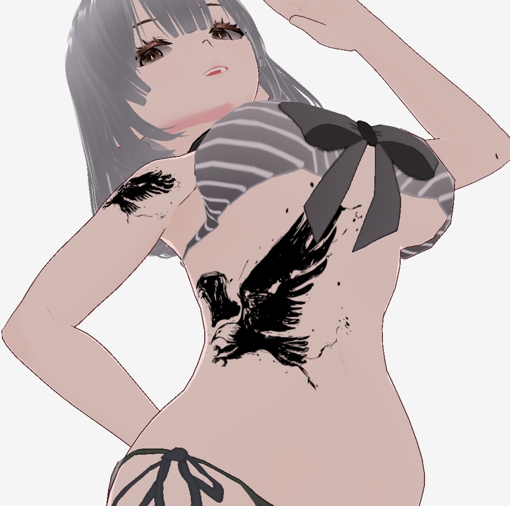 鷲の墨絵タトゥーデカール - 墨飛び散るクールなVRoidテクスチャ