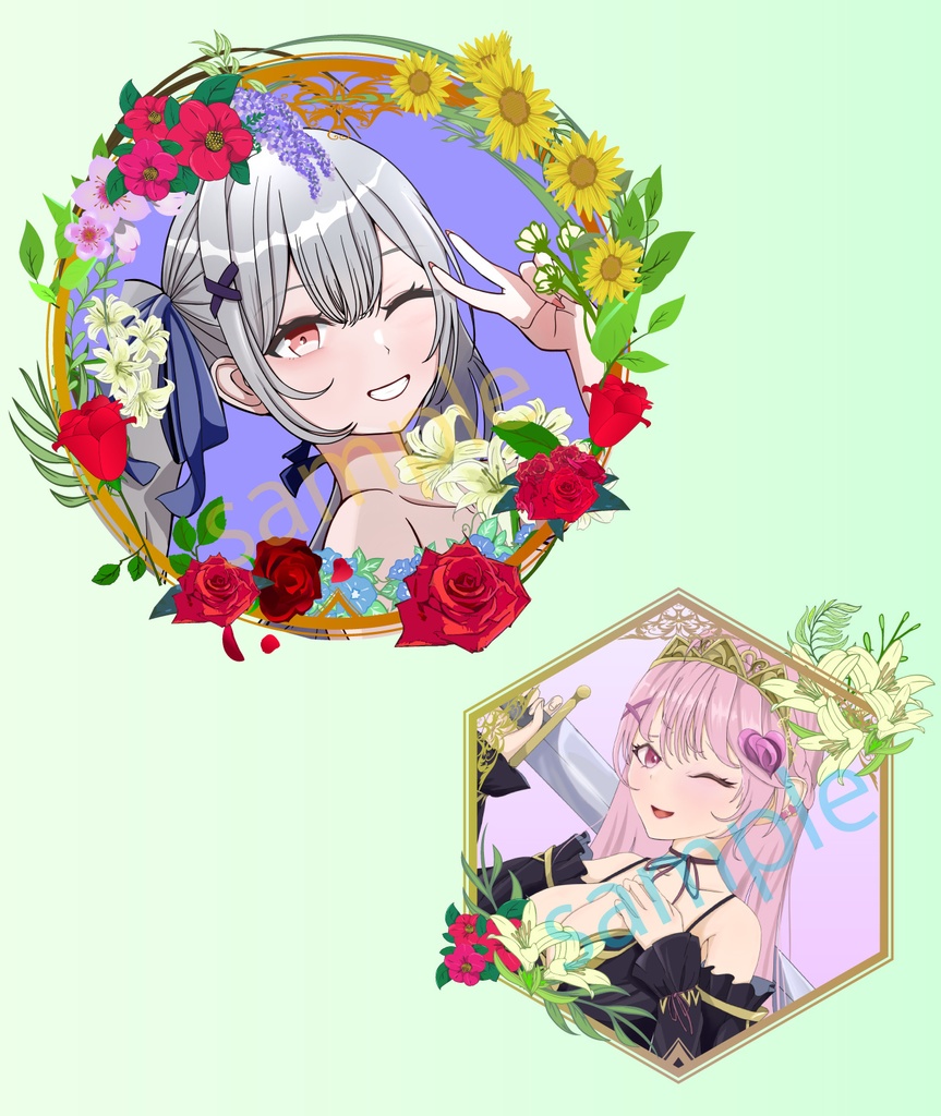 花花フレーム21種セット - TRPG・キャラクター装飾用の丸・四角型 - 高解像度png or ベクター