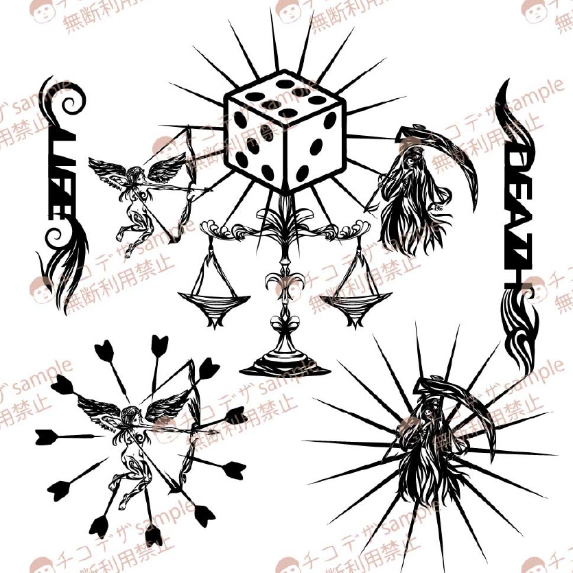 LIFE and DEATH - 生と死のダイスのタトゥー - VRoidテクスチャ + 高解像度PNG