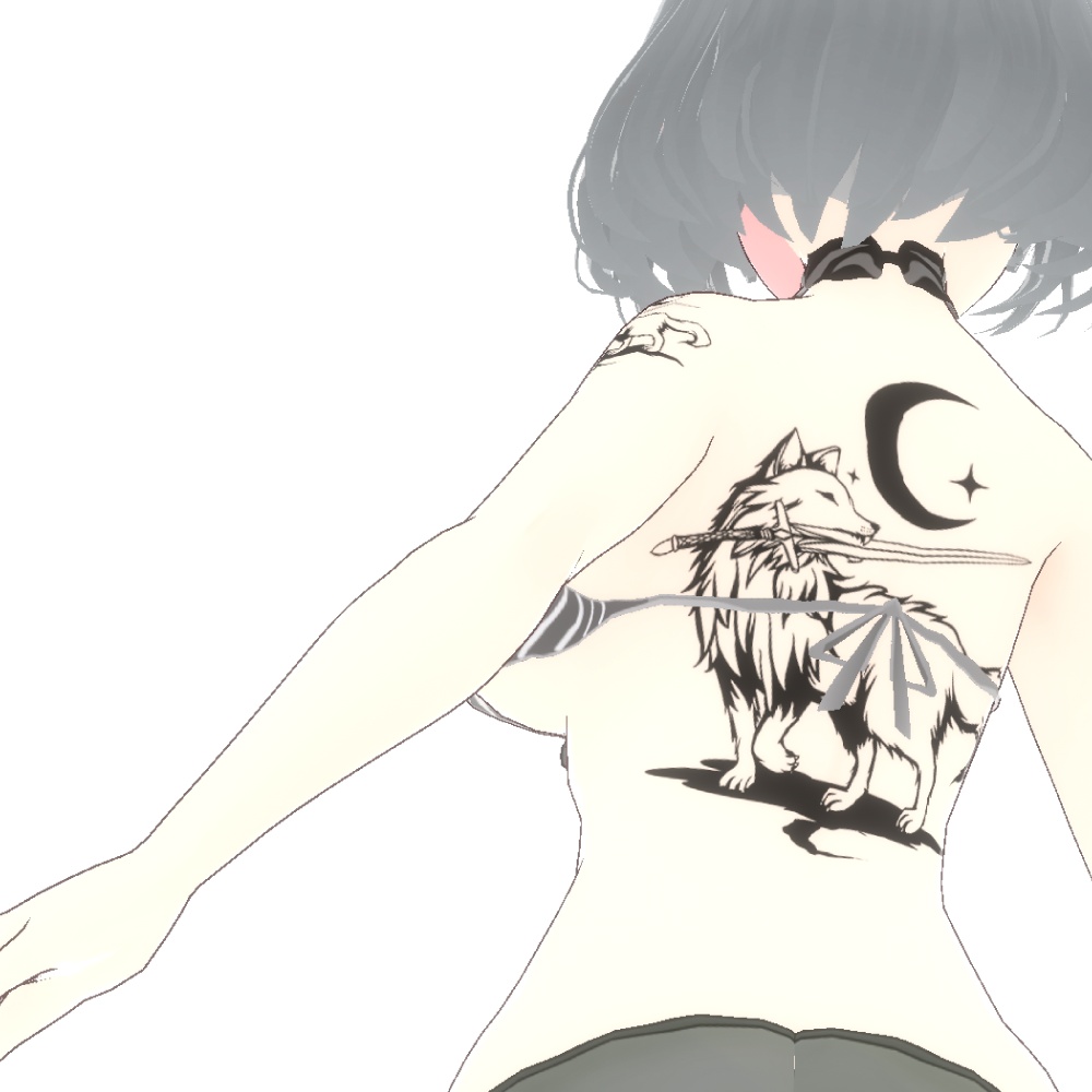 月のフェンリル - 月夜の剣と狼のタトゥー - VRoidテクスチャ高解像度png or ベクター