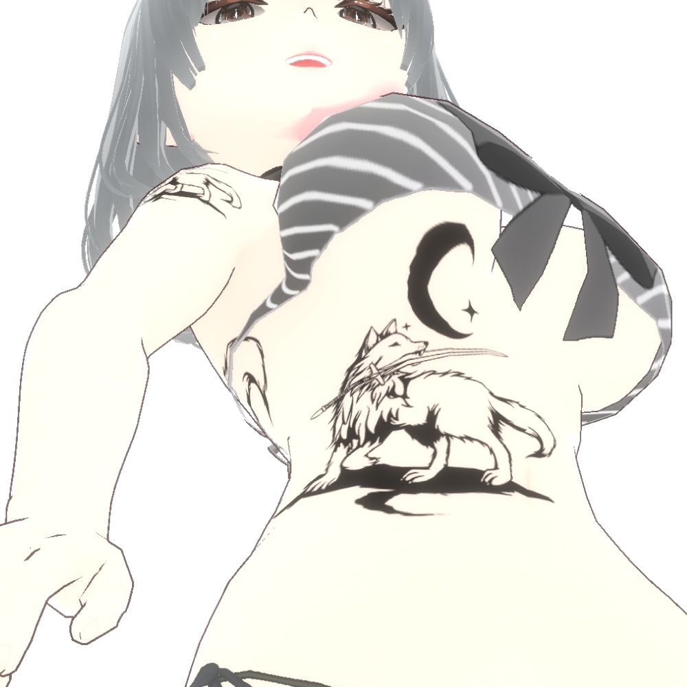 月のフェンリル - 月夜の剣と狼のタトゥー - VRoidテクスチャ高解像度png or ベクター