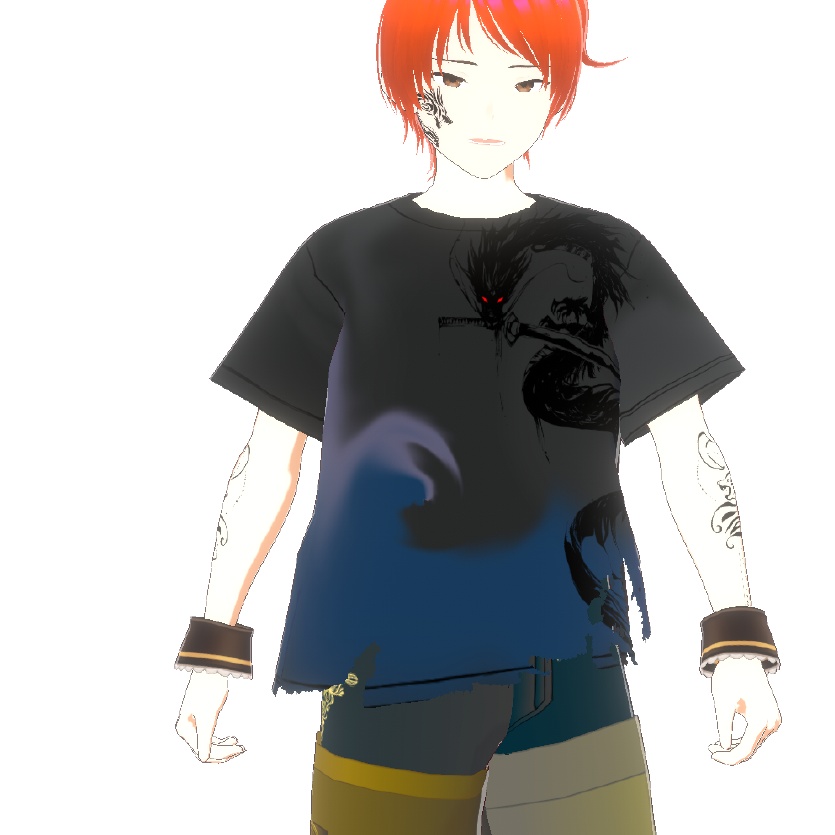 朧龍のVRoidTシャツ - クールなダメージデザインと墨絵の龍の3D衣装- Dark Sings