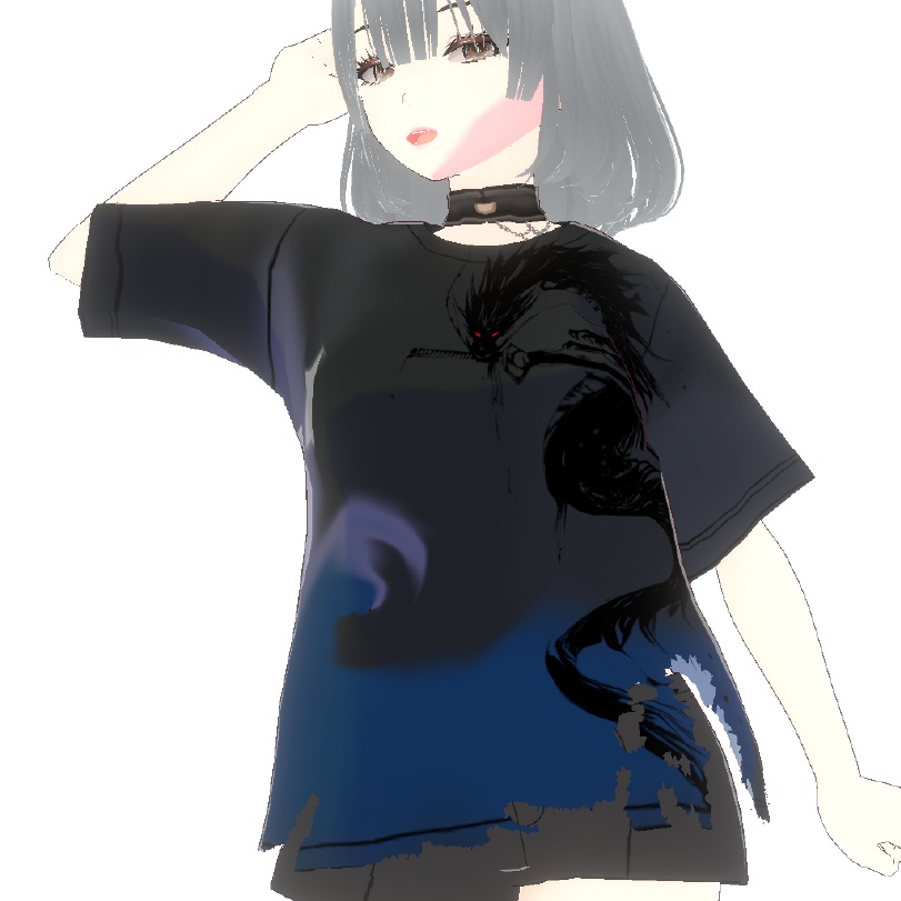 朧龍のVRoidTシャツ - クールなダメージデザインと墨絵の龍の3D衣装- Dark Sings