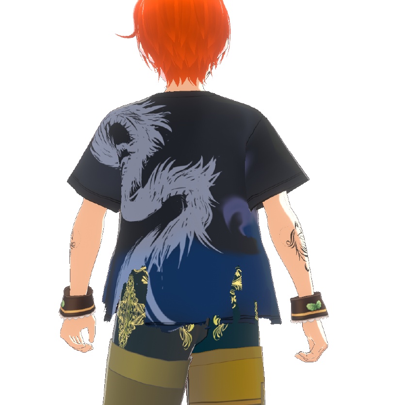 朧龍のVRoidTシャツ - クールなダメージデザインと墨絵の龍の3D衣装- Dark Sings