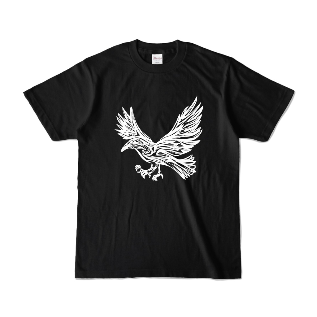 八咫烏のトライバル風イラストTシャツ  - ブラック