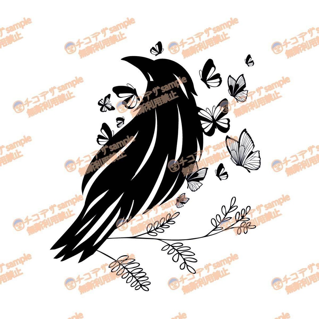冥蝶烏 - 黒い蝶々を纏うカラスのVRoidタトゥー - 高解像度PNG or ai(ベクター)