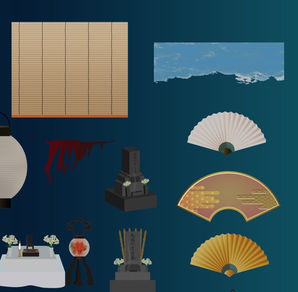 お狐様の嫁入り和風TRPG・ココフォリア装飾素材32種セット - 高解像度png