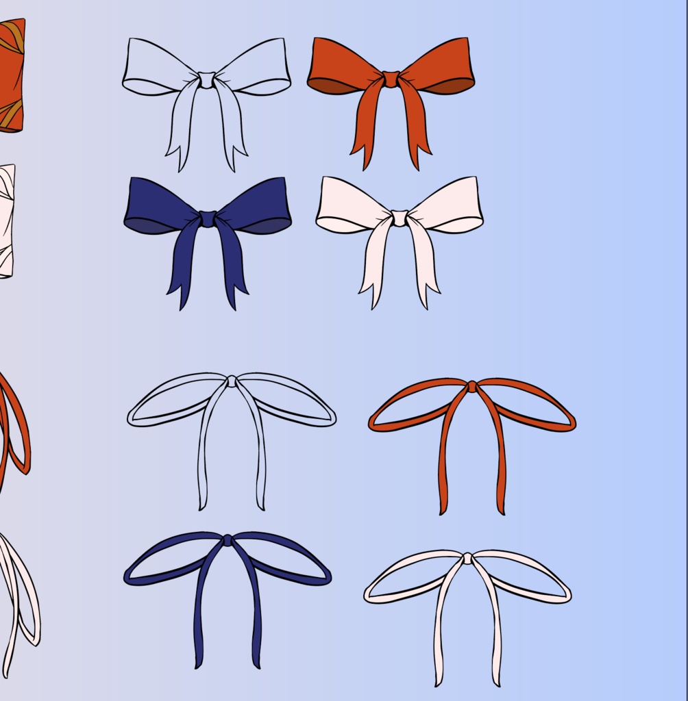 リボンのイラストセット - 赤・青・白・線画全40種類 - 高解像度png or ai(ベクター)