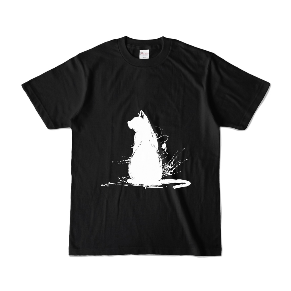 クールな墨の猫のシルエットのTシャツ - 黒・濃色