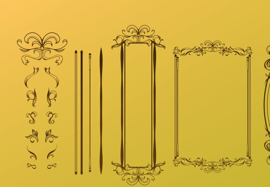 金の豪華アンティークフレーム枠装飾素材25種 高解像度png or ai(ベクター)