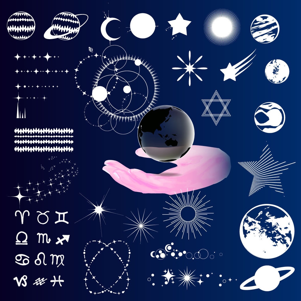 星は手の中に - 天体・地球・キラキラ素材セット黒・白(84種) 高解像度png
