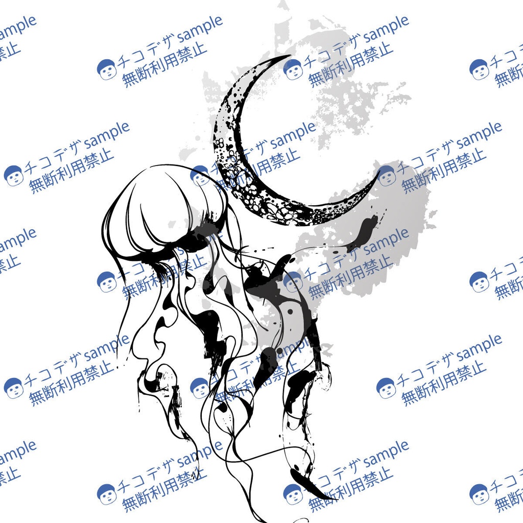 幻黒海月 海と月の不思議な墨絵のクラゲ - VRoidタトゥーデカールYatanoctis