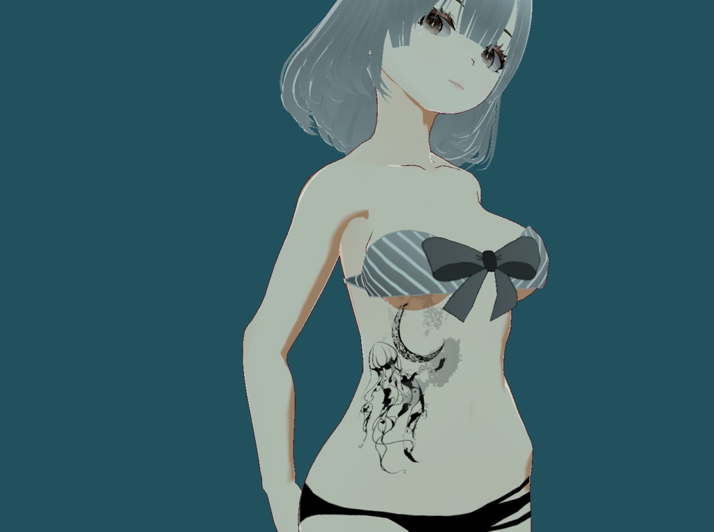 幻黒海月 海と月の不思議な墨絵のクラゲ - VRoidタトゥーデカールYatanoctis
