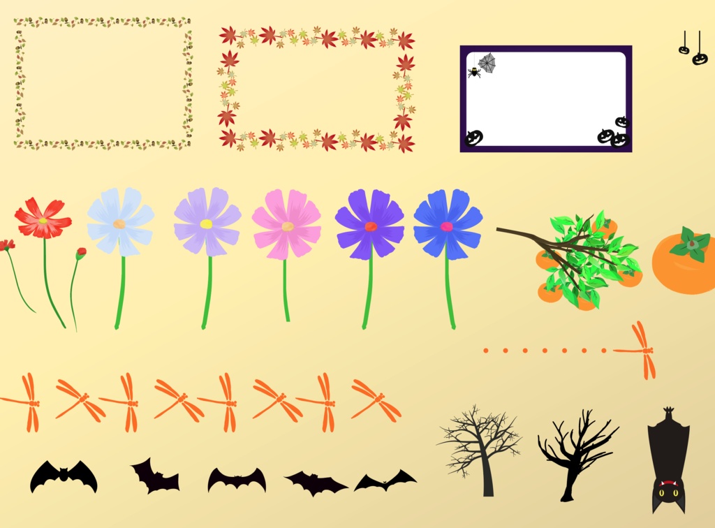 秋のイラスト素材セット50種 - 季節の挿絵・デザイン高解像度PNG or ベクターイラスト素材集