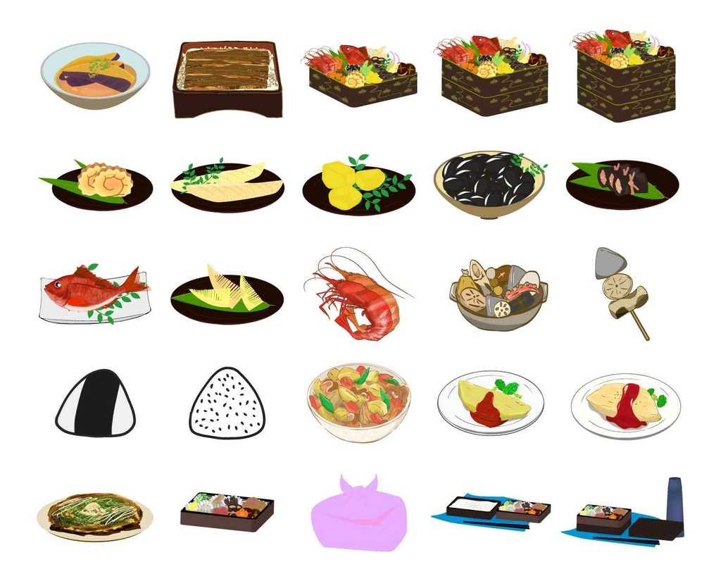 和食イラスト152種類セット - PNG高解像度350 or Ai(ベクター)