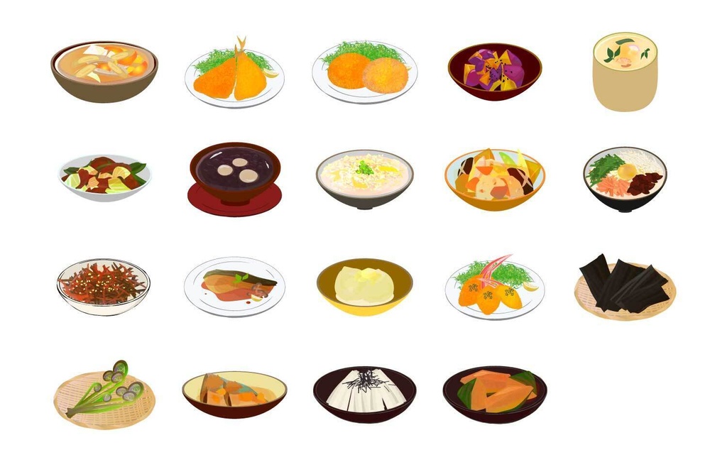 和食イラスト152種類セット - PNG高解像度350 or Ai(ベクター)