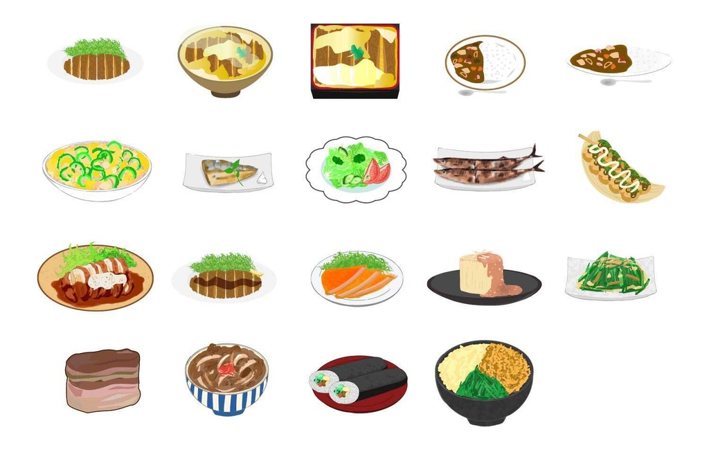 和食イラスト152種類セット - PNG高解像度350 or Ai(ベクター)