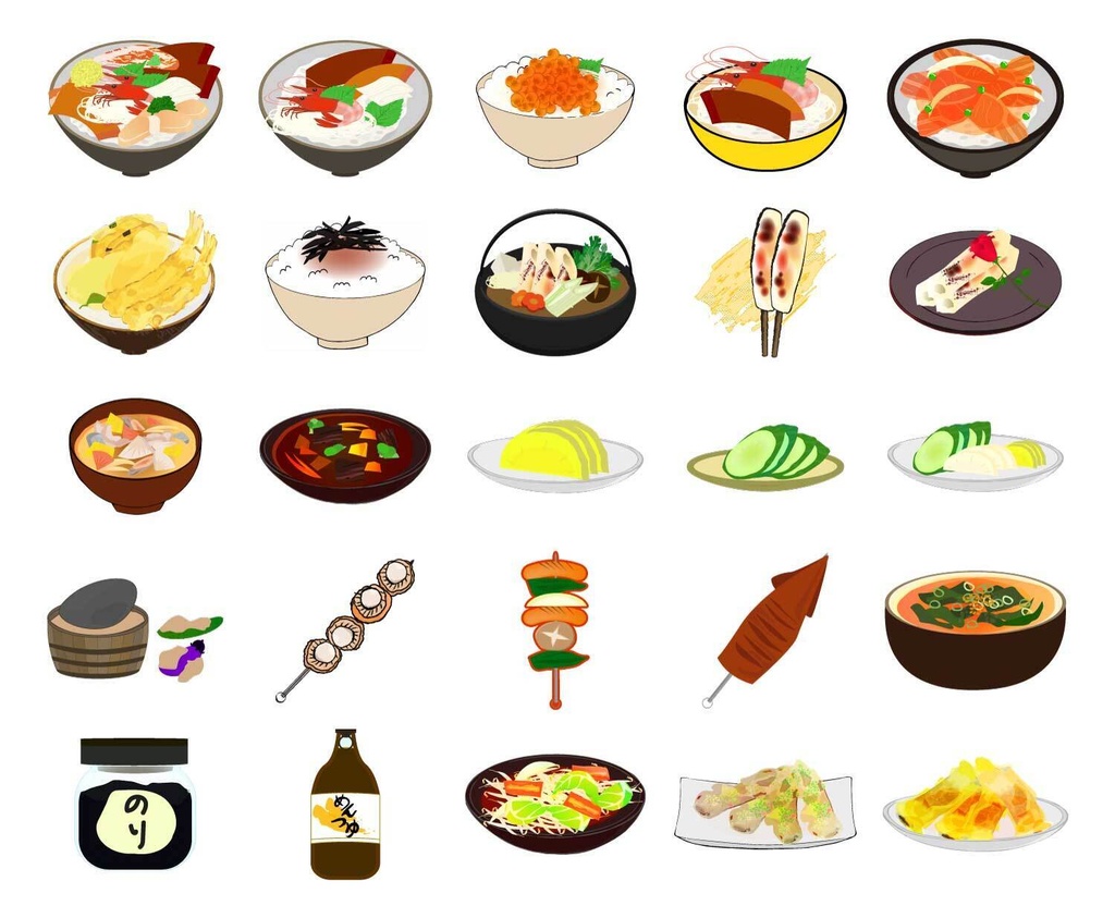 和食イラスト152種類セット - PNG高解像度350 or Ai(ベクター)