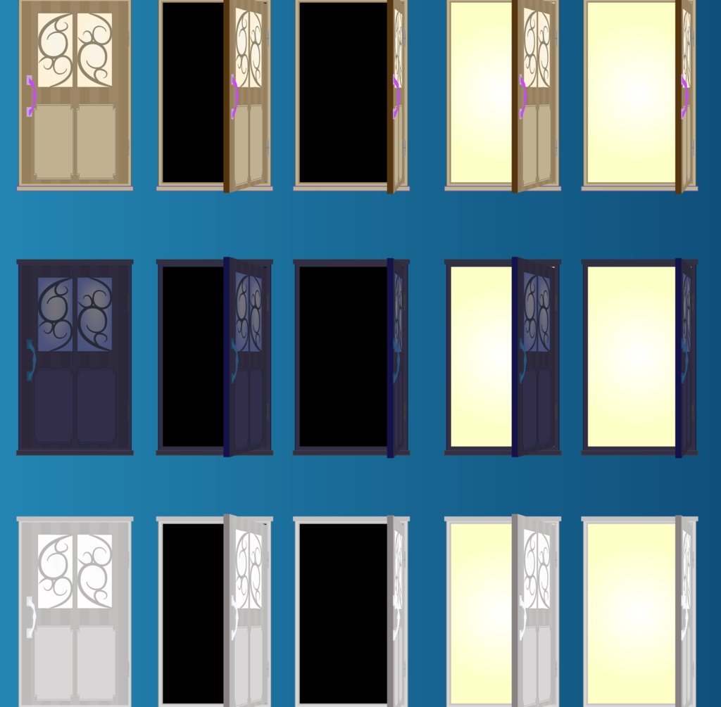 ドアセット30種類 - 怪しい扉・閉じ・半開き・開く - 高解像度png / ai