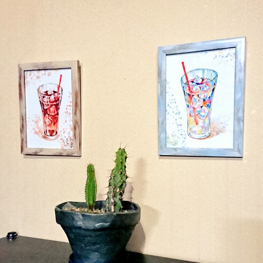 アイスコーヒーの額入りイラスト 2枚組