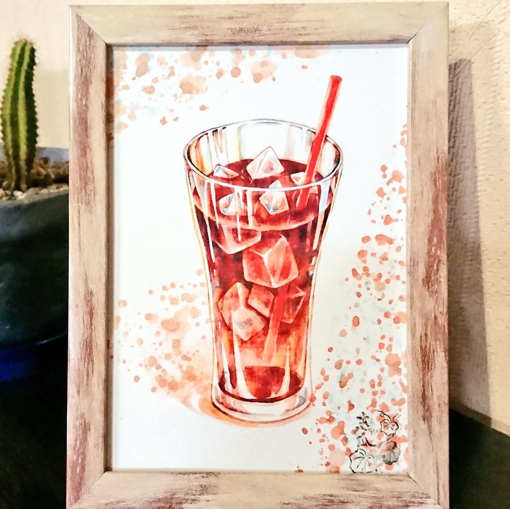 アイスコーヒーの額入りイラスト 2枚組