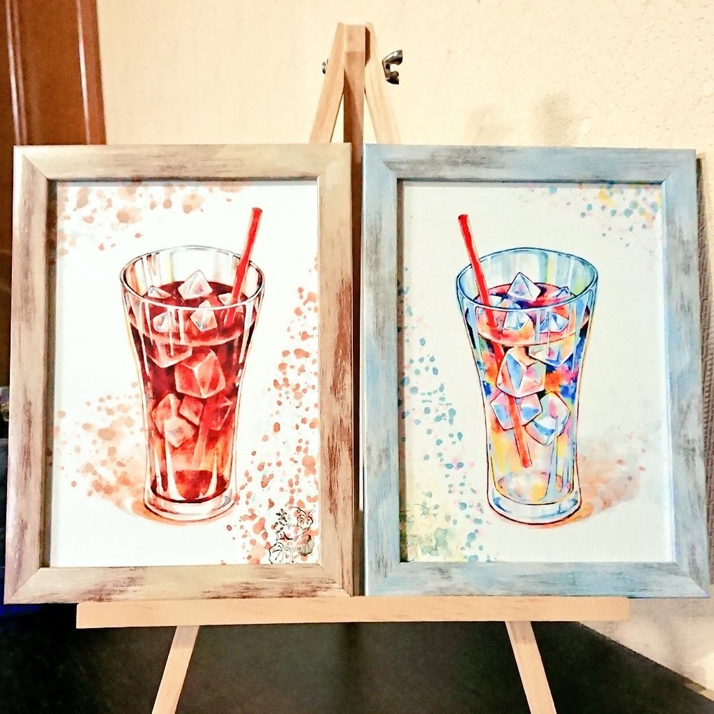 アイスコーヒーの額入りイラスト 2枚組