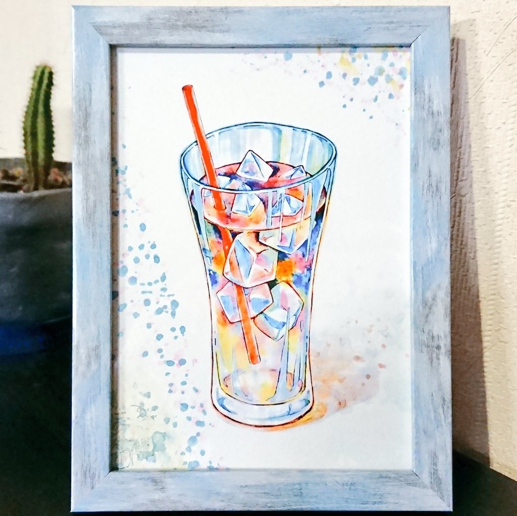 アイスコーヒーの額入りイラスト 2枚組