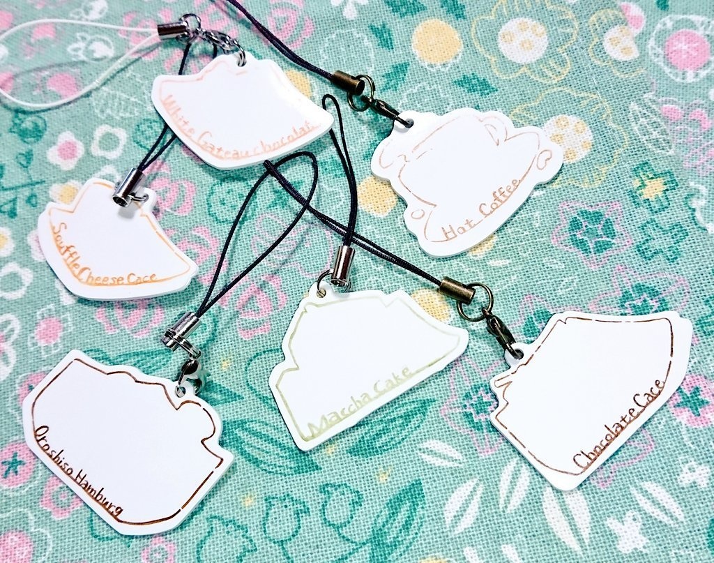 カフェメニュー絵のプラ板ストラップ