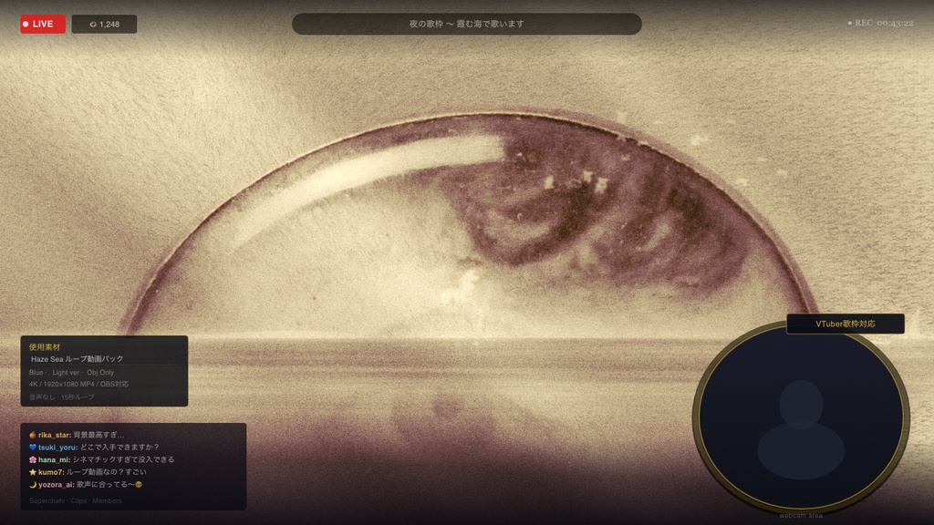 【動画素材】霧雨の海辺 / Haze Sea シネマチックループ背景 Sepia ver |海辺・霧・雨|オブジェあり・なし両バージョン収録 |4K+1080p|ココフォリア・VTuber歌枠・OBS対応 【シームレスループ / 音声なし / 商用利用可】