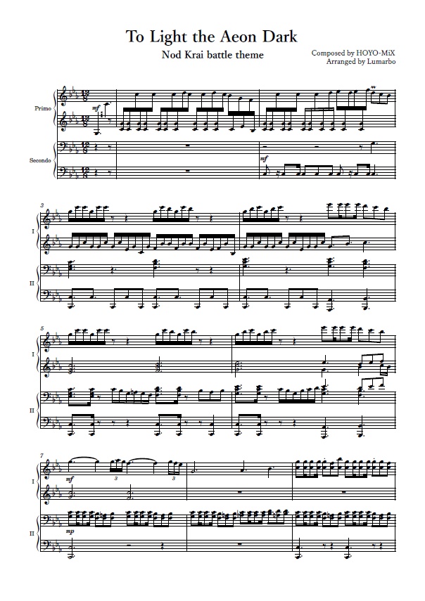 [Genshin Impact Piano Score] To Light the Aeon Dark (Piano Duo)