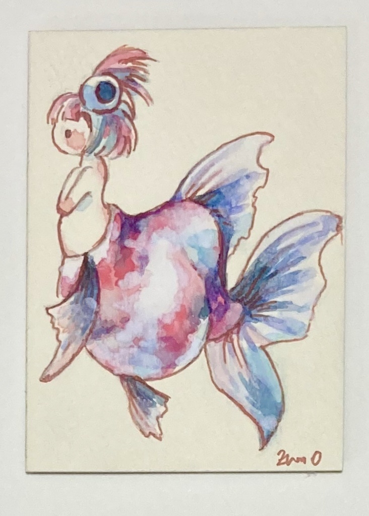 ATC原画　花　(Artist Trading Cards)