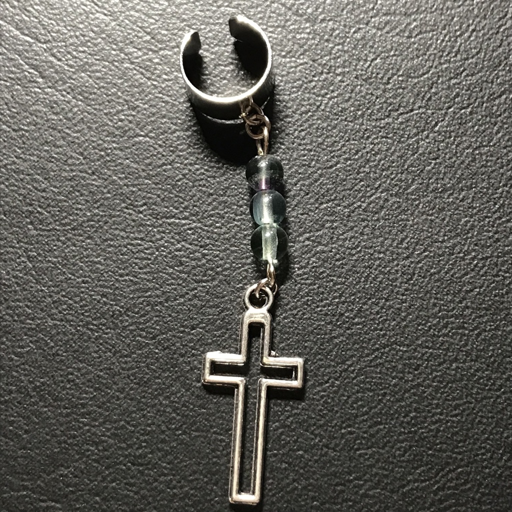 【試作品】フローライトとクロスのイヤーカフ